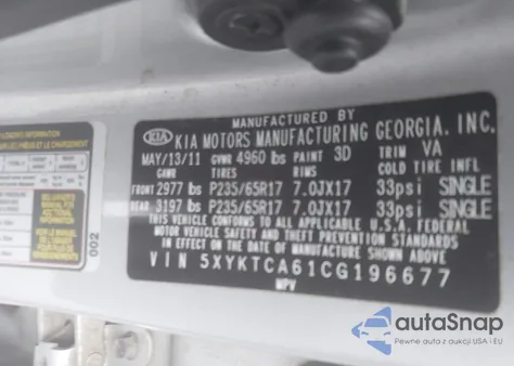 2012 Kia Sorento Lx из США, поврежденный, VIN 5XYKTCA61CG196677